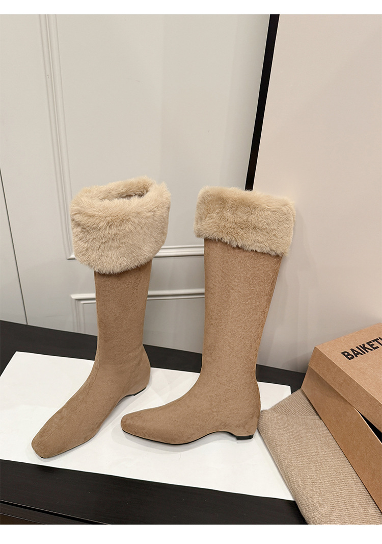 Boot tuyết nữ cổ cao lót lông cừu đế dày màu nâu — màu nâu chi tiết 13