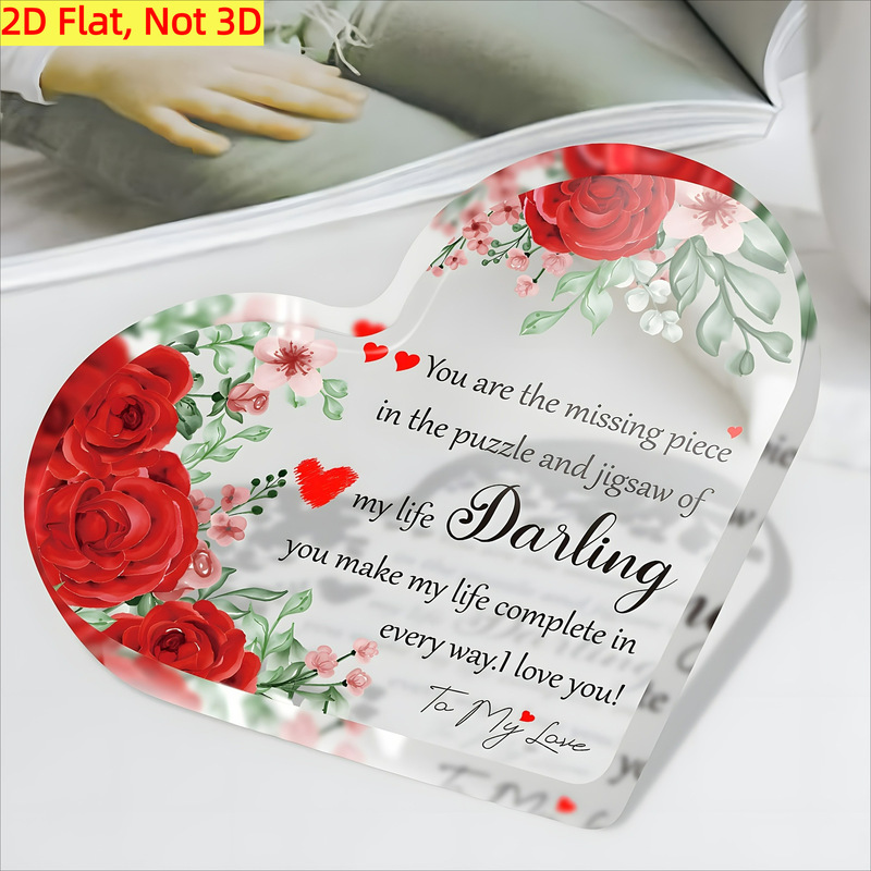 1 Heart-Shaped Acrylic Decorative Plaque with a Romantic Message of "You Are the Missing Piece"