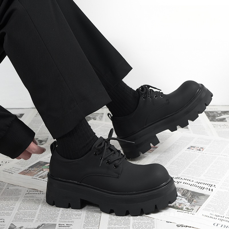 Thick-Soled Height-Increasing Shoes Derby Shoes Men's New Matte High-End Men's Casual Black British Style Small Leather Shoes