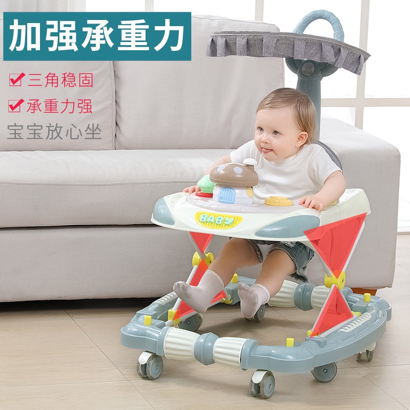 Baby walker with anti-O-legs, multi-functional anti-rollover baby walker that can sit and push for boys and girls when walking