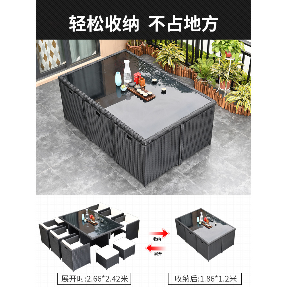 Outdoor furniture set for villa courtyard, balcony, waterproof garden, leisure dining chairs and tables, woven rattan