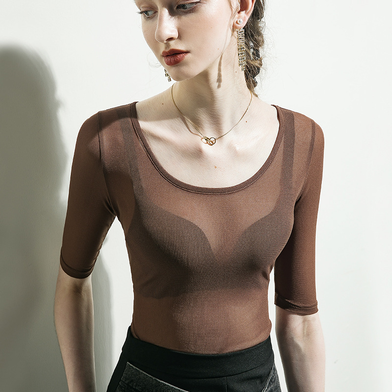 브라운 미드슬리브 싱글 레이어