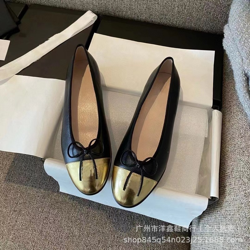 高版本小香风拼色蝴蝶结芭蕾鞋真皮纯色通勤鞋浅口圆头平底单鞋女|undefined