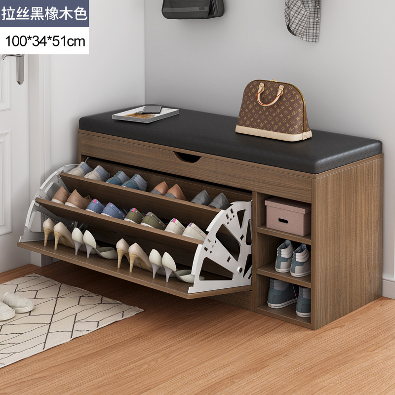 Banco para cambiar zapatos súper resistente y con gran capacidad de carga para la entrada, con tapicería suave, y zapatero abatible multifuncional para la entrada.