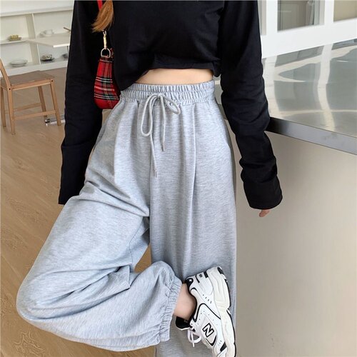 New  Spring and Autumn Large Size Loose Solid Color Ankle Length Wide Leg Pants Inspired by Instagram Trendy Student Sporty Casual Pants