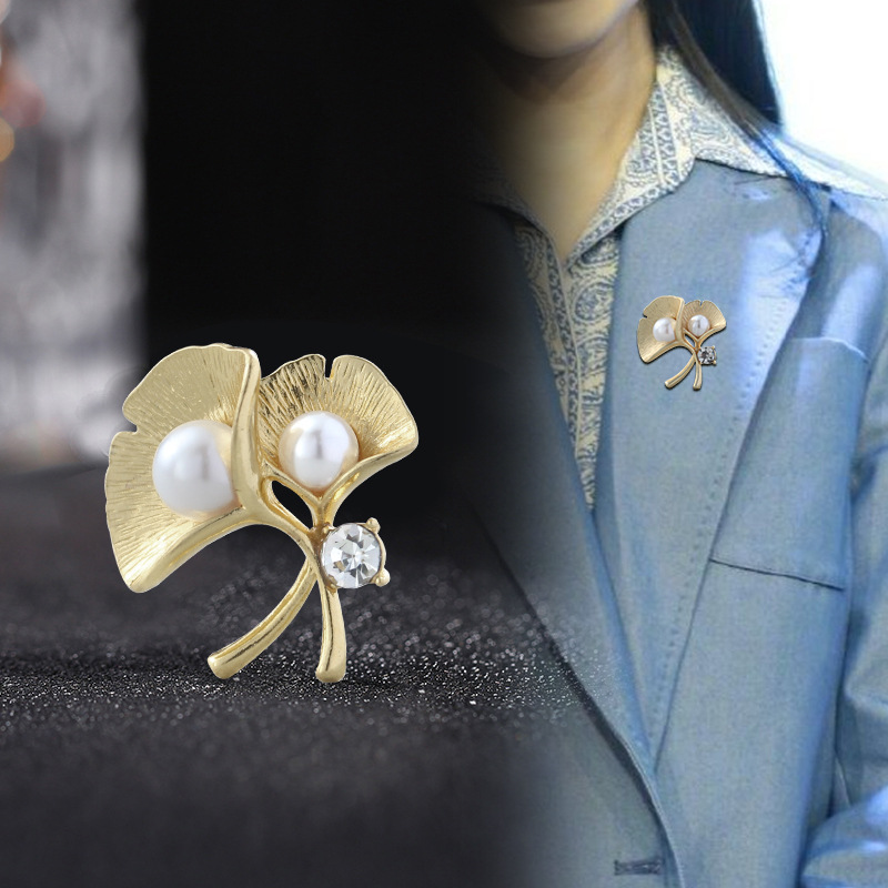 Brosche für Damen, Ginkgoblatt, Nischendesign, Corsage, Anti-Belichtungs-Dornschließe, Hemd, feste Kragennadel, Bekleidungszubehör_voghion.com