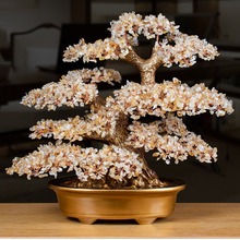 天然黄水晶招财树摇钱树酒柜电视柜装饰礼品开业客厅家居创意摆件