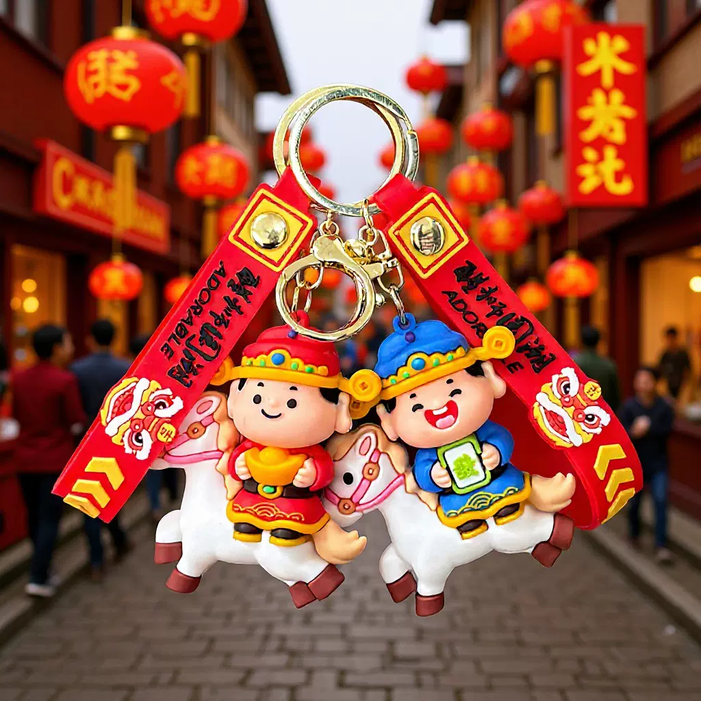 新年马上有钱财神小马钥匙扣中国风招财挂件儿童赠品礼物书包挂饰