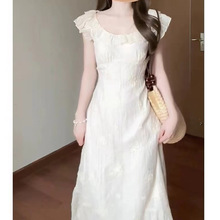 法式超好看白色连衣裙子夏装女2024年新款在逃公主古着vintage裙