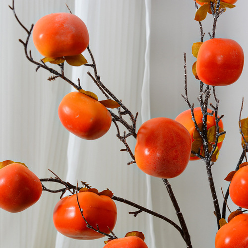 Simulated persimmon and pomegranate single-branch fake flowers, Chinese-style home furnishings, fortune bucket, New Year's Eve flower arrangements, simulated apple fruits