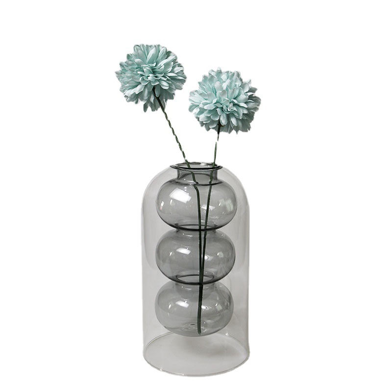 Jarrón de Vidrio Transparente de Doble Capa, Estilo Nórdico, Simple, Creativo, para Decoración de Sala de Estar, Personalizado, para Flores Hidropónicas, Estilo Ligero y Lujoso