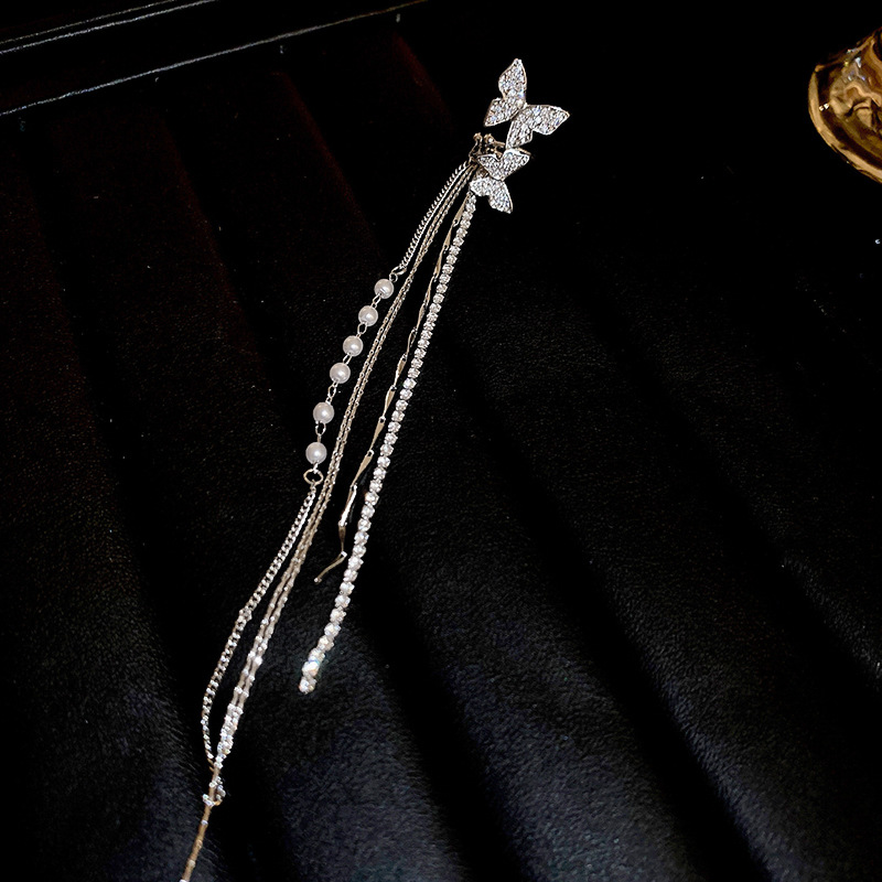 Zircon mariposa perla oído clip nicho largo borla earless oído hueso clip Internet celebridad mismo estilo pendientes de alto grado para las mujeres