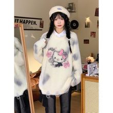 甜美软糯可爱猫咪套头毛衣女秋冬季韩版宽松小众长袖针织衫两件套