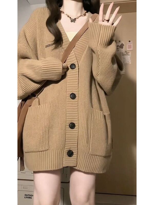 软糯慵懒秋冬2025新款宽松外套韩系穿搭上衣针织毛衣女慵懒风开衫|undefined