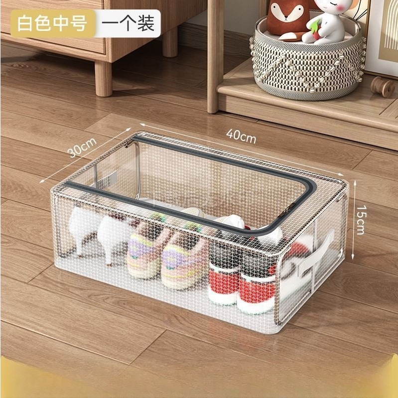 Fondo de la cama ropa transparente y plana de gran tamaño, caja de 100 nang, caja de acabado de edredones debajo de la cama del dormitorio, caja de almacenamiento impermeable con marco de acero