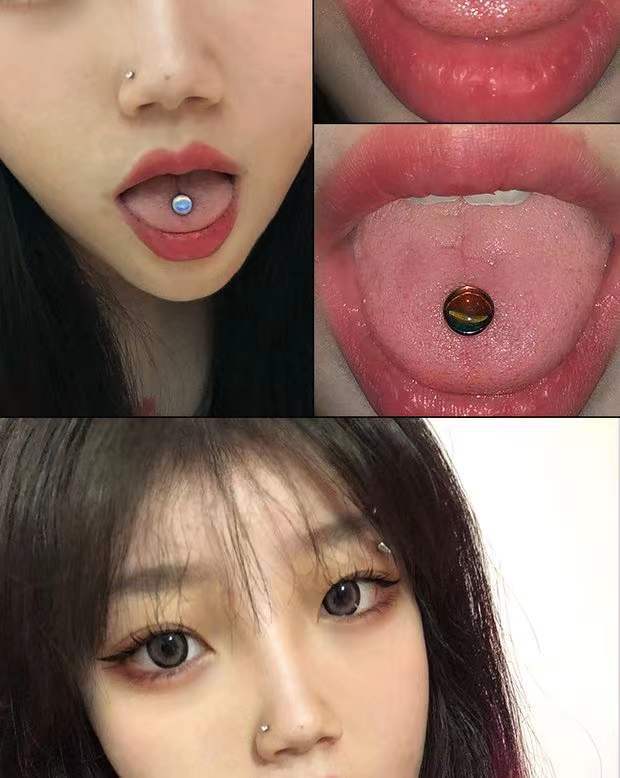 跨境不锈钢直杆舌钉外螺纹多色闪光滴油舌环14G人体穿刺外牙舌钉-阿里巴巴