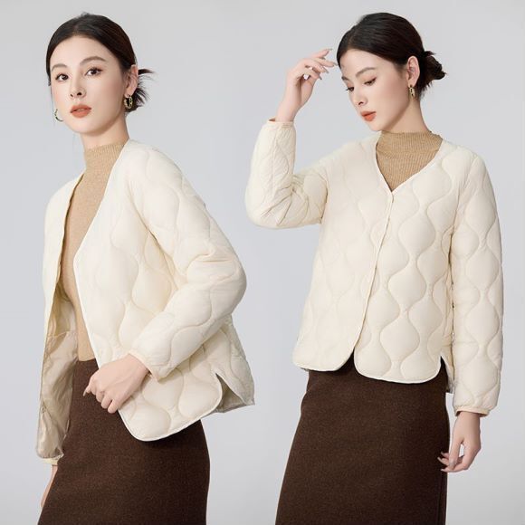 2025 新秋冬羽绒棉服V领轻薄棉衣女短款妈妈保暖修身棉袄内胆外套|undefined