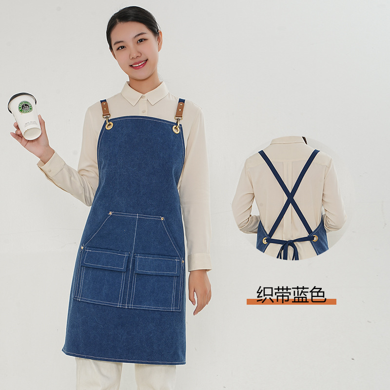 Delantal de lona gruesa de una sola capa con bolsillo cubierta de la leche Barber té Tienda ropa de trabajo extraíble de cuero logo estudio delantal