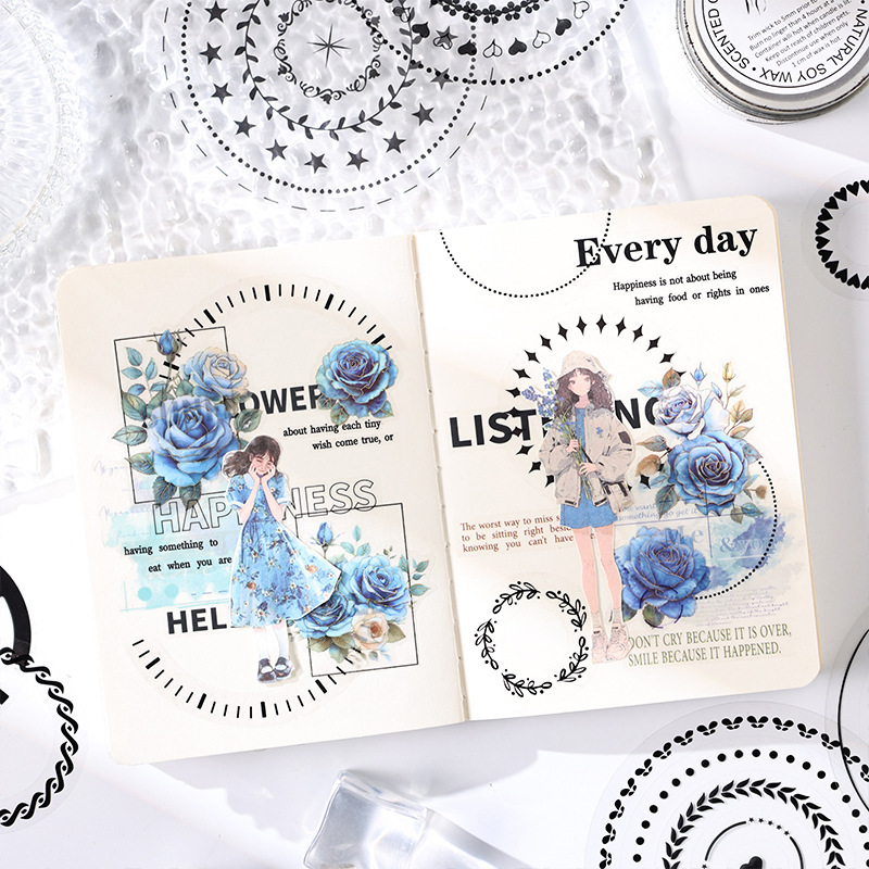 Anillo negro transparente pegatinas impermeables para mascotas diy diario de mano pegatinas decorativas transfronterizas en blanco y negro pegatinas de anillo