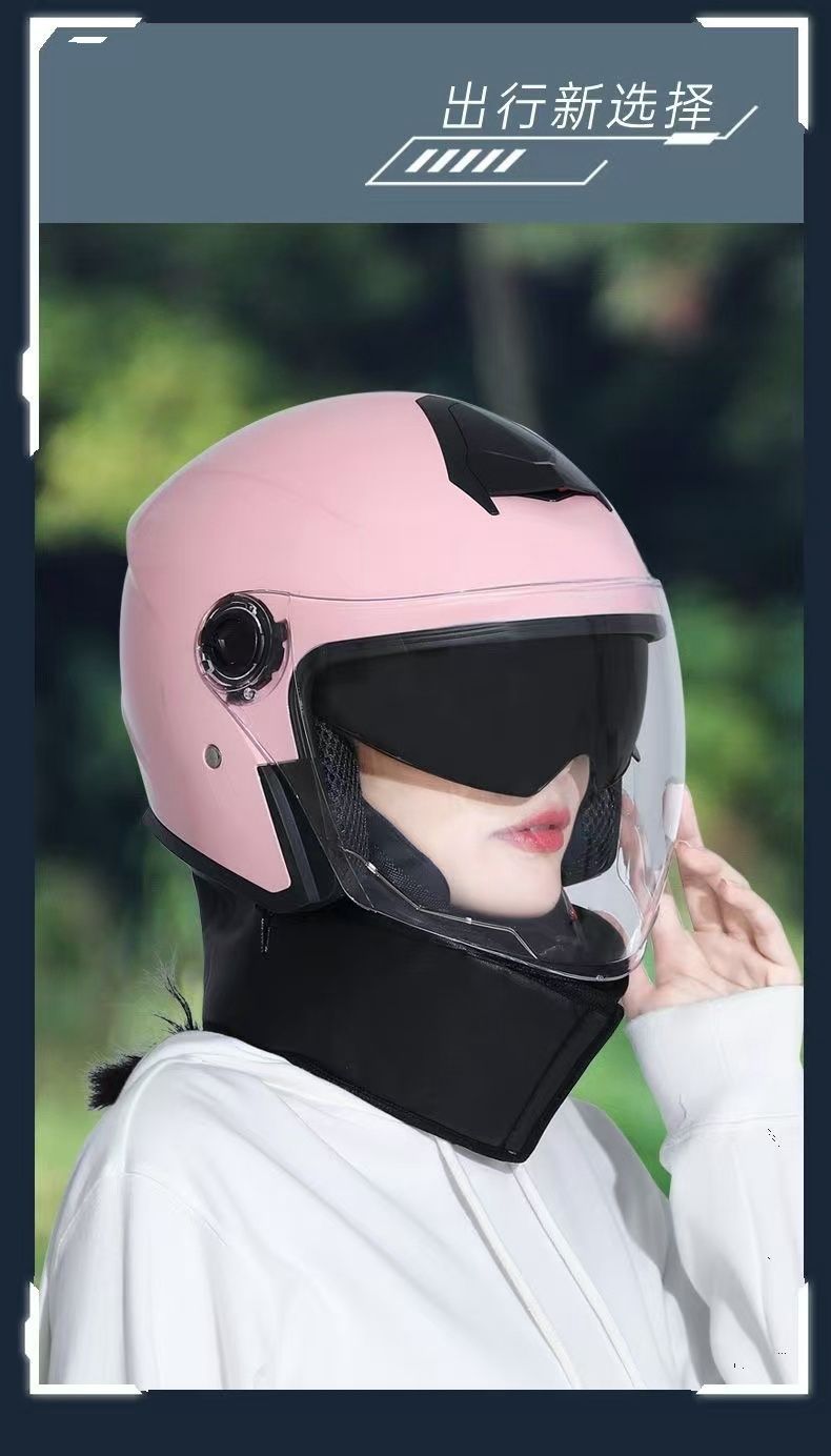 New national standard certification electric car helmet men's and women's cold-proof warm battery motorcycle windproof scarf detachable half helmet