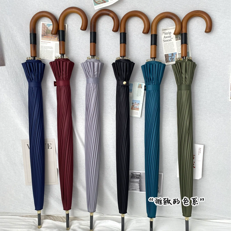 Elite handle from natural wood, men's black umbrella, Birthday gift