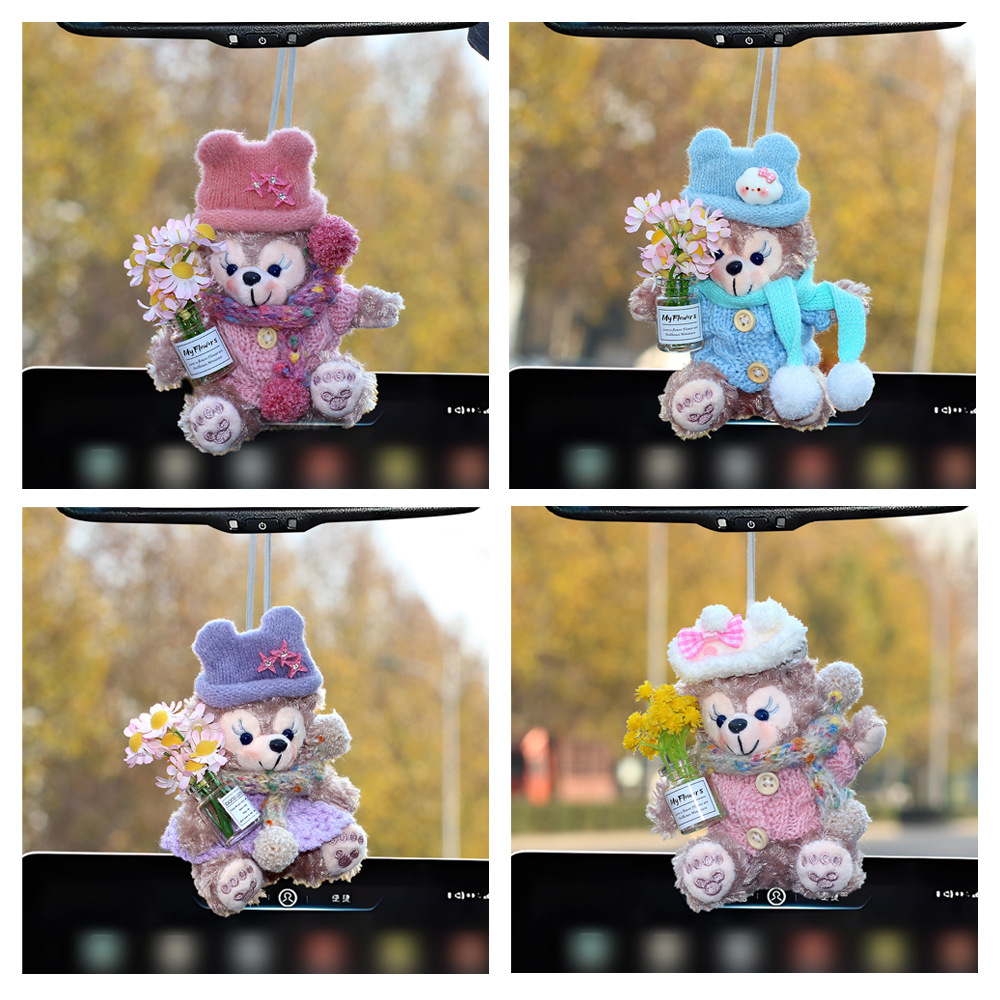 2025 nuevos colgantes de automóviles de peluche lindos muñecas de peluche decoración de automóviles colgantes de espejo retrovisor mujer