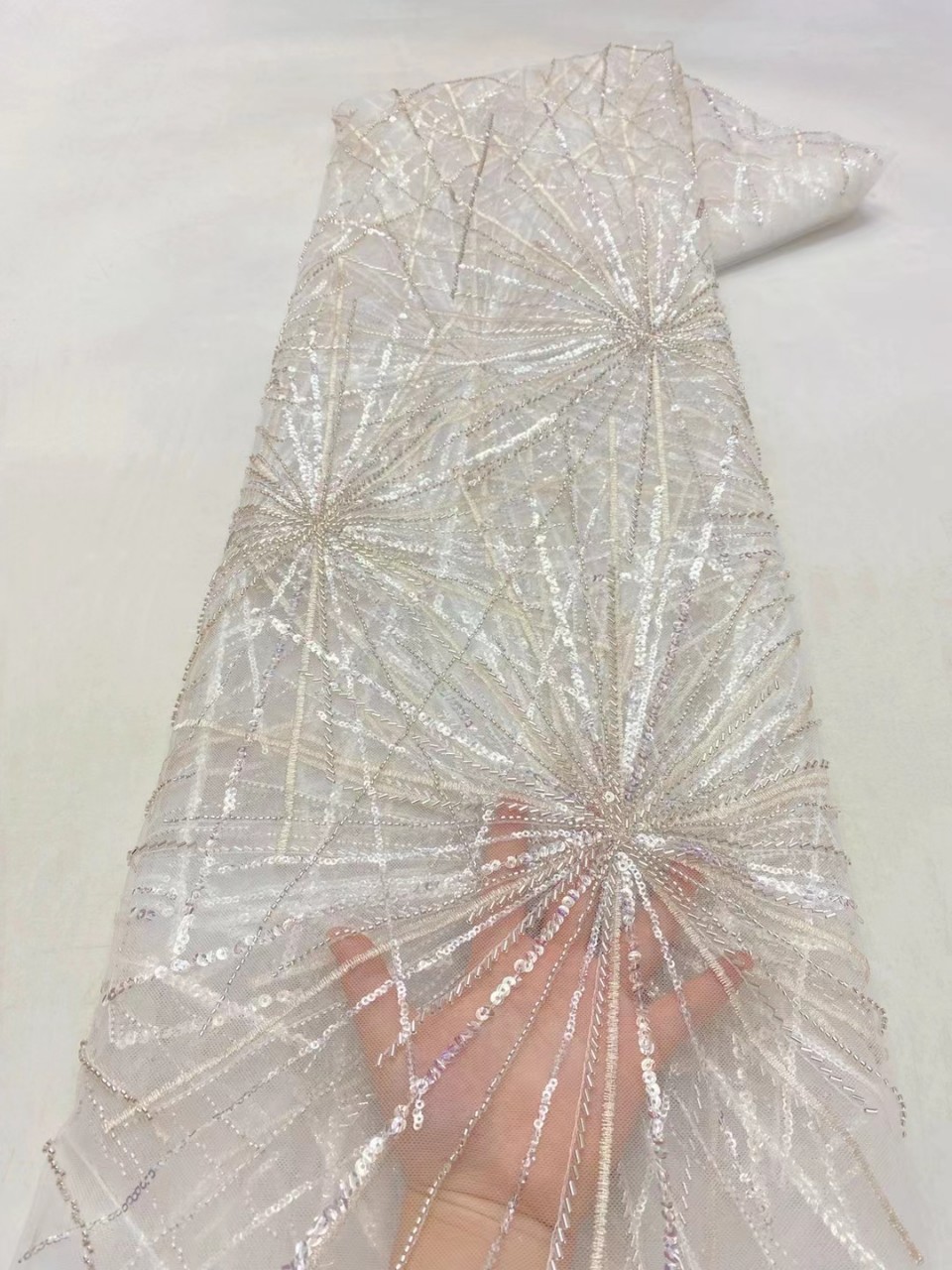 Fuegos artificiales de verano rayas lentejuelas encaje vestido europeo y americano los niños tela bordada JX3556