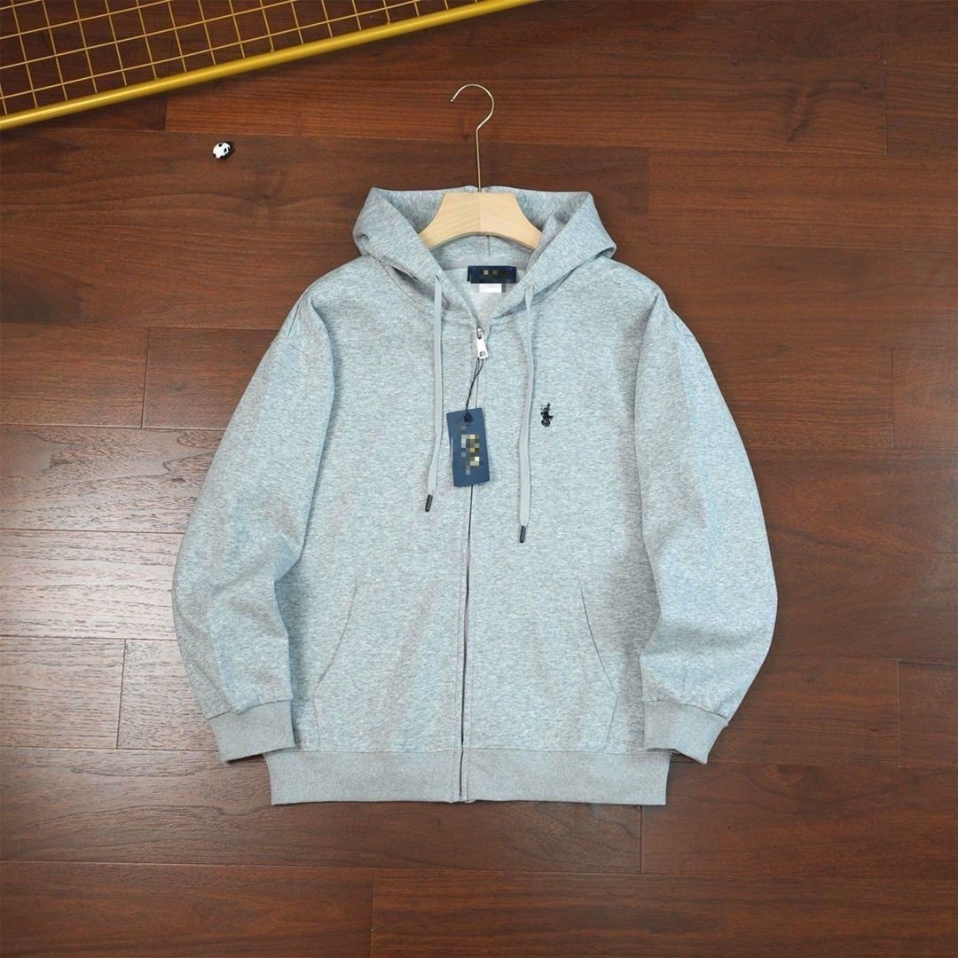 Cross-border foreign trade basic style hoodie with embroidered pony logo, unisex zip-up cotton sweatshirt