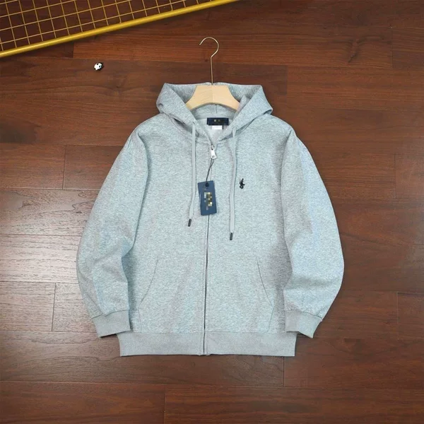 Cross-border foreign trade basic style hoodie with embroidered pony logo, unisex zip-up cotton sweatshirt