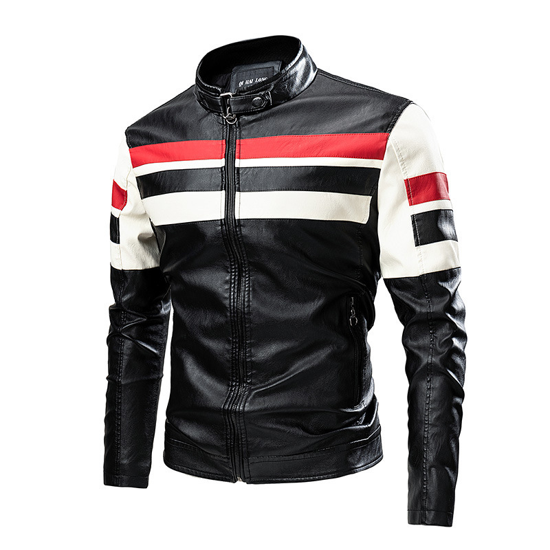 Invierno transfronterizo chaqueta de cuero de hombre de moda de empalme locomotora Amazon chaqueta de cuero retro chaqueta de cuero de hombre