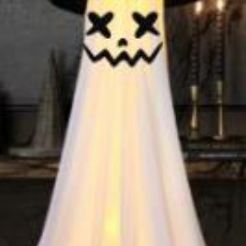 前の玄関に帽子をかぶって光る幽霊ハロウィーンは鬼の玄関の庭の幽霊ハロウィーンの装飾を立てます。|undefined