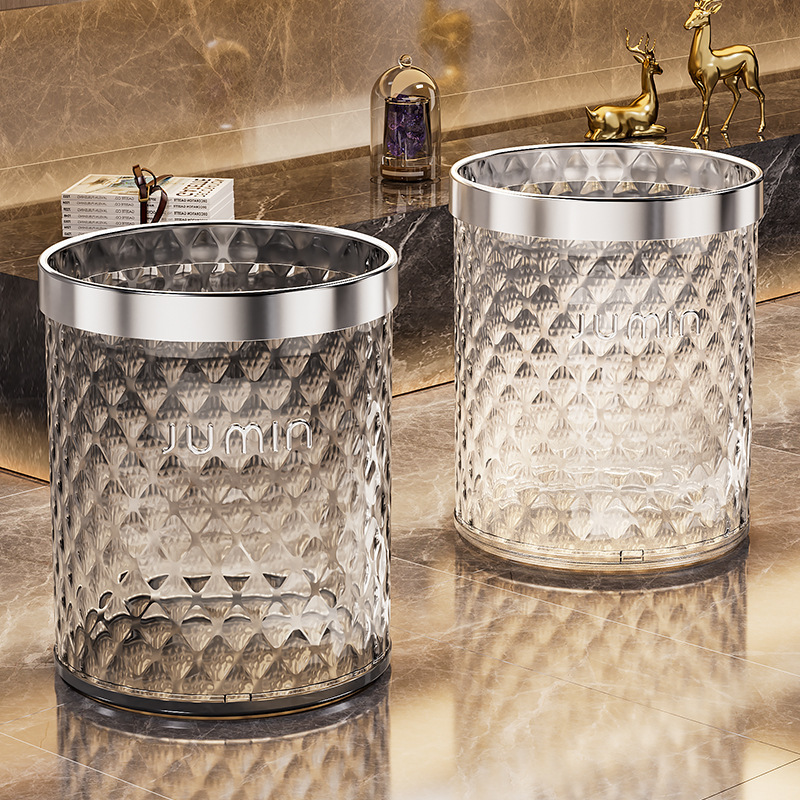 Light Luxury Trash Can for Home Use, Large Capacity, Transparent with Water Ripple Design, Suitable for Bedroom, Living Room, Kitchen, Bathroom, with Press Ring, Lidless Wastebasket Light Luxury Trash Can for Home Use, Large Capacity, Transparent with Water Ripple Design, Suitable for Bedroom, Living Room, Kitchen, Bathroom, with Press Ring, Lidless Wastebasket