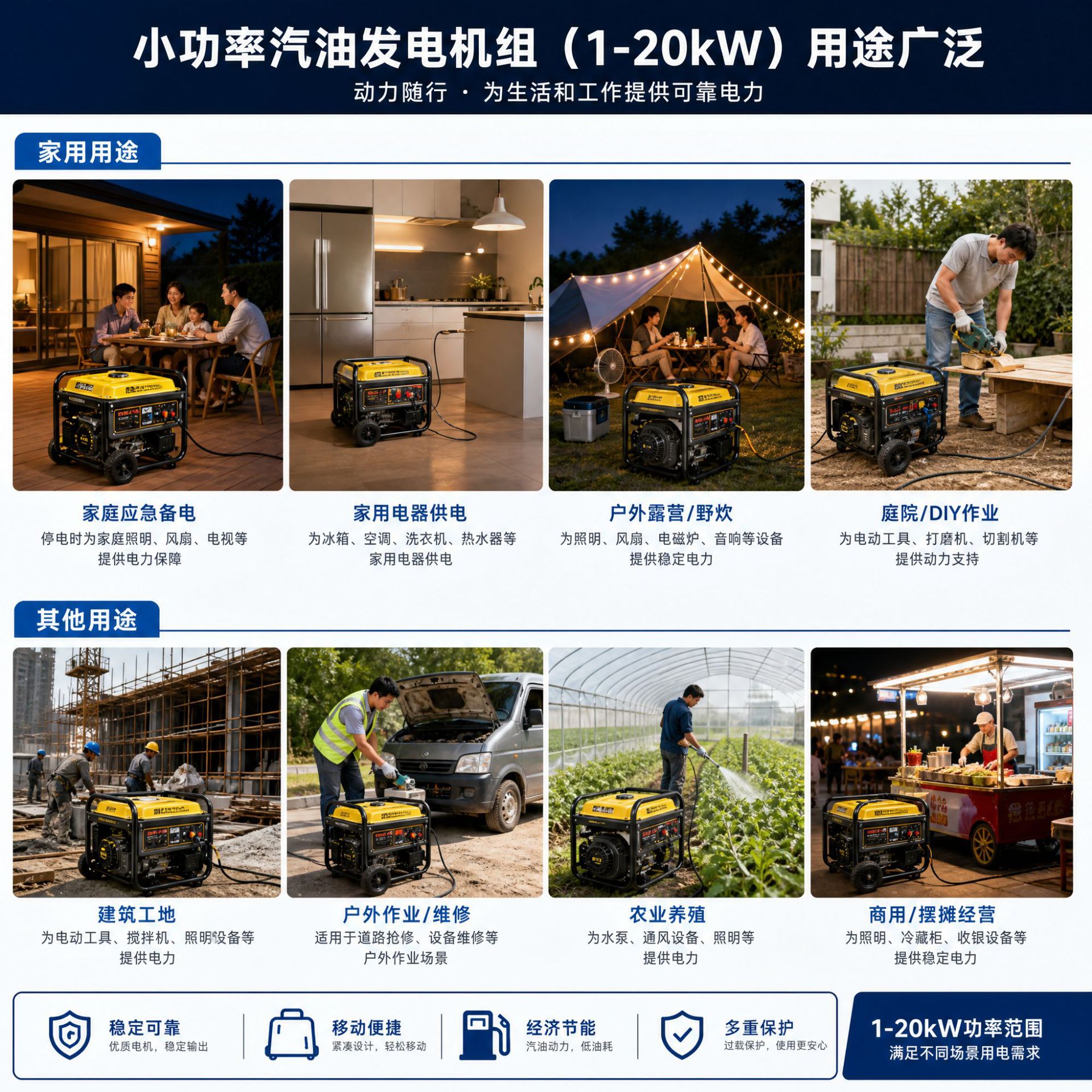 Gasoline generator set 1-20kw 50/60Hz 220/380 volts dual voltage portable household small generator