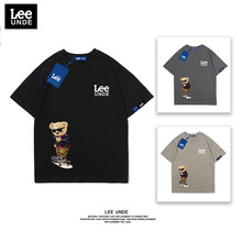 Lee unde 夏季短袖t恤男卡通小熊2022年日系潮牌情侶裝圓領短袖