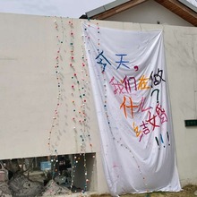 ins风彩色毛球串拉旗户外婚礼多巴胺挂布装饰场景布置拍照道具