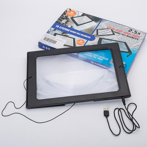 Jinghui Manufacturer A4 Lanyard 2.5x PVC Lens Desktop Stand USB Magnifier LED Light 12/6 Lights