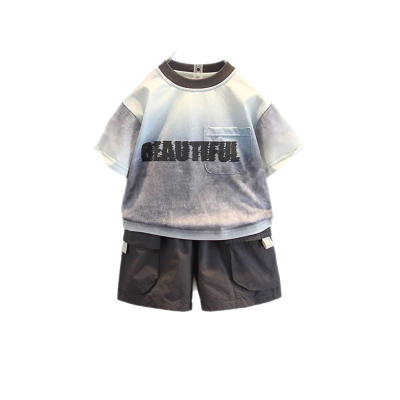 7987 traje de manga corta de verano para niños 2025 nuevo estilo bebé casual de dos piezas ropa de verano para niños marea