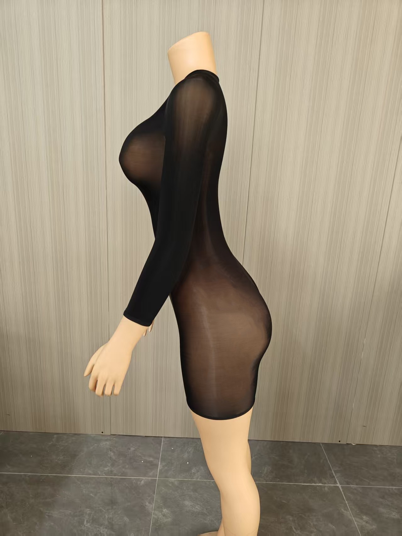 Glänzender Transparenter Bodysuit Langarm Elastischer Catsuit_voghion.com