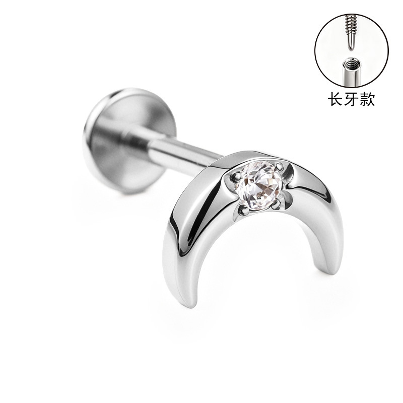 F136 Titanium Alloy Ear Studs Carved Long Tooth Ear Bone Studs Zirconia Lip Studs G23 Titanium Body Piercing Jewelry detail image 19