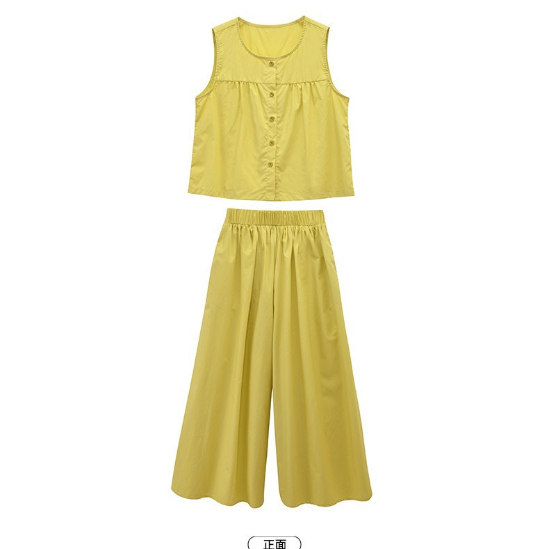 Traje para niñas verano fresco sin mangas pantalones anchos traje de dos piezas para niños grandes traje de pantalones cortos literarios para mujeres Tiansi Cotton