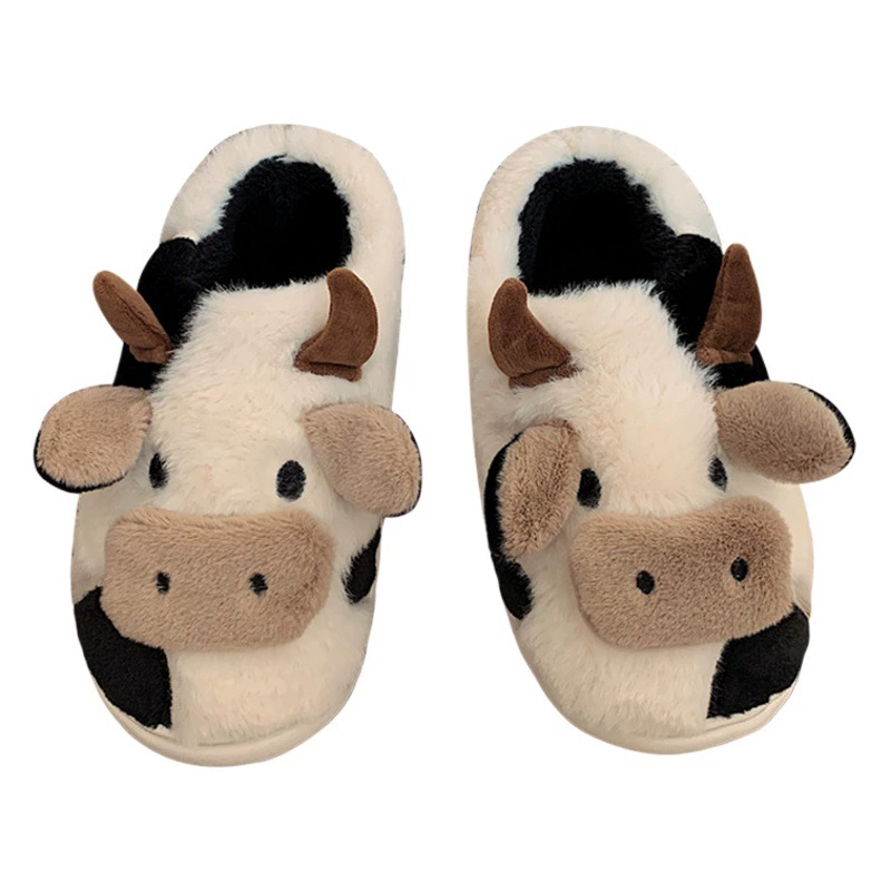 Мягкие и милые тапочки из коровьего хлопка для девочек, для использования в зимних студенческих общежитиях, модная и теплая домашняя обувь.