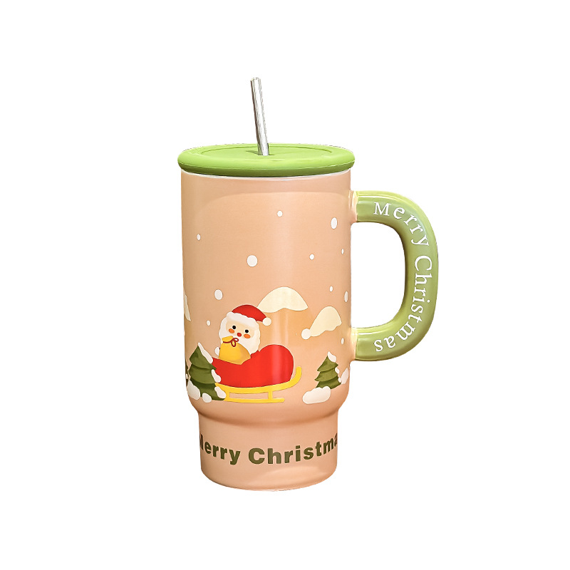 Regalos de Navidad de gran capacidad de tazas de cerámica tazas creativas lindas tazas de paja tazas de pareja regalos de mano para niños image 6