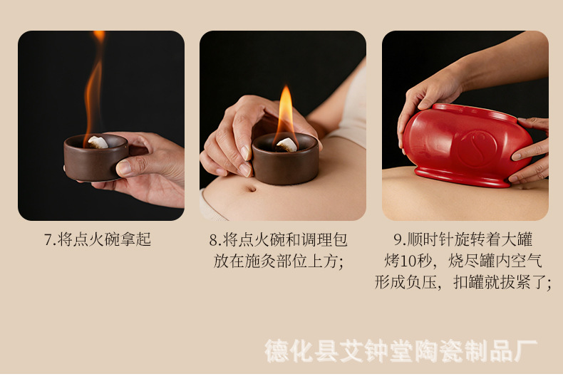 Octagonal Ceramic Warming Cup Fire Cupping Jar Medium Size with Ignition Bowl for TCM Wellness and Spa Use in use