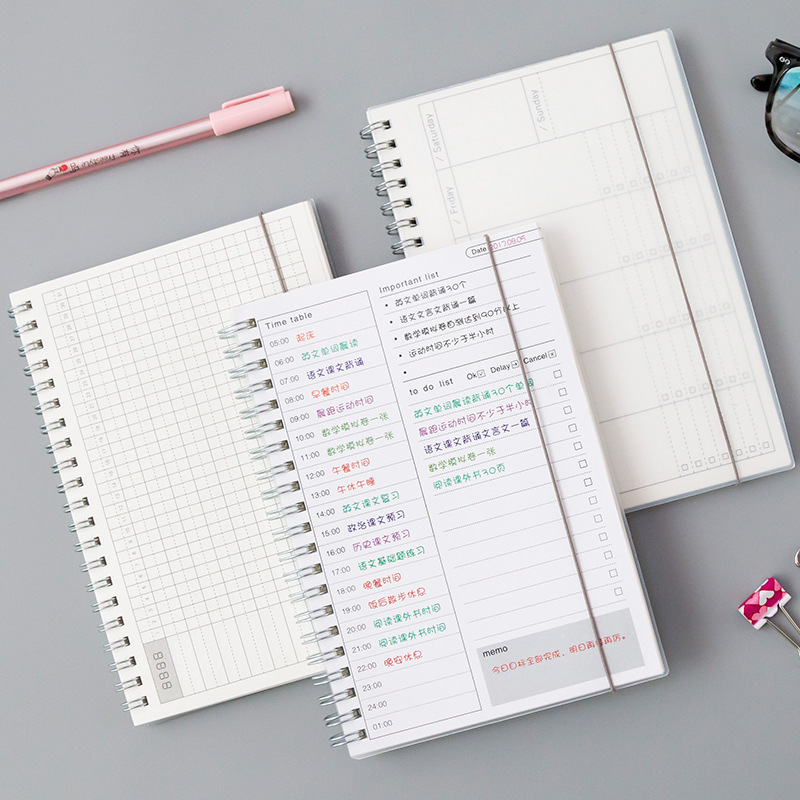 PP matte plan coil book manual schedule notebook time planning notepad horizontal line management day plan
