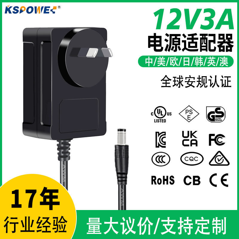 Manufacturer Customized 12V Power Adapter 3C/Kc/Etl Certified American Standard Small Household Appliances 12V3A Power Adapter