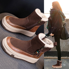 冬季加绒雪地靴女2025新款厚底真皮兔毛短靴防滑东北加厚保暖棉鞋