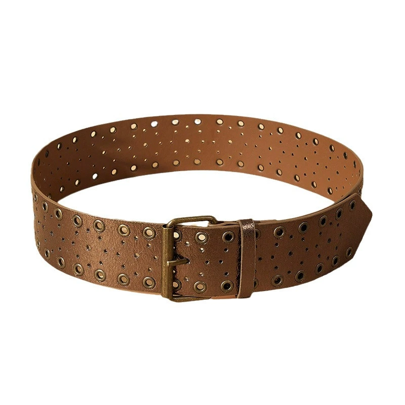 Wide Hollow Belt, Western denim style, Dark Brown, 5.8 cm × 105 cm