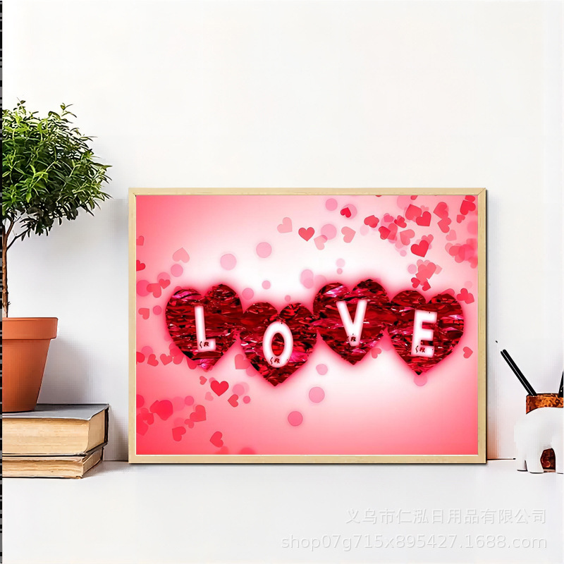 Nueva pintura diamante bricolaje Día de San Valentín conjunto romántico diamante completo ladrillo pintura Cruz puntada pintura decorativa transfronteriza fábrica al por mayor