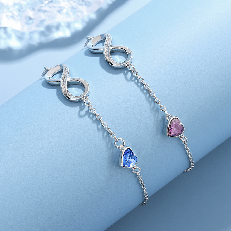 Cross-Border Hot-Selling European and American Style Figure-Eight Infinity Number Diamond-Studded Bracelet Fashion Heart-Shaped Jewelry Source Manufacturer Wholesale