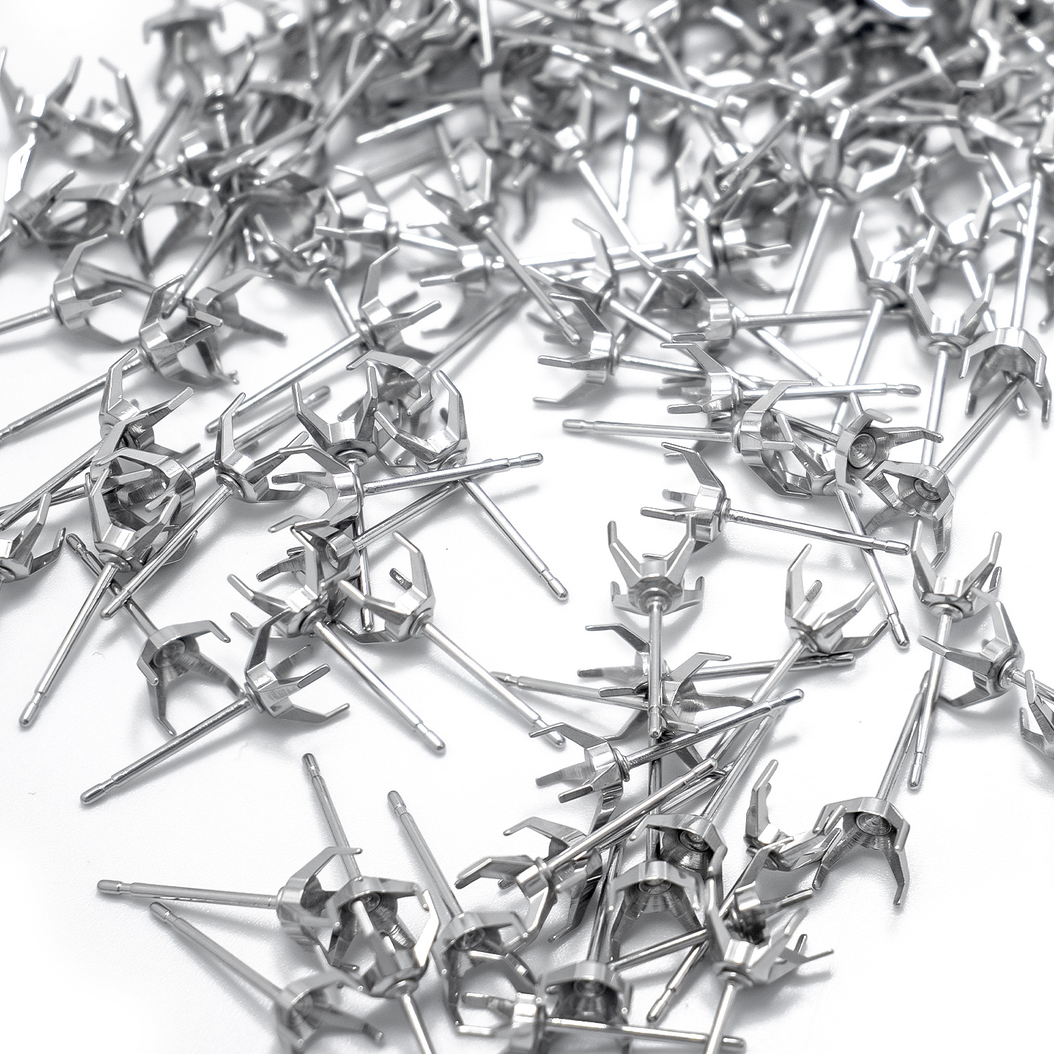 Titanium steel earnail hollow holder straight needle Huazi zircon claw with earnail holder zircon holder DIY ear nail puncture accessories